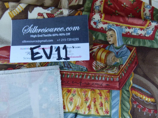 17 Ev11 Scalamandre Showroom Sample Square Dara White Blue Red Elephant Cotton Print