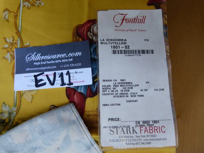 18 Ev11 Scalamandre Showroom Sample Square La Vendemmia Multi Yellow Monkey Fun Cotton Print