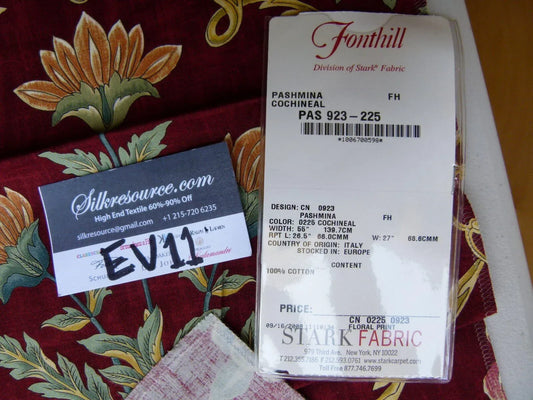 19 Ev11 Scalamandre Showroom Sample Square Pashmina Cochineal Maroon Red Arabesque Print On Cotton MSRP USD 358/Y