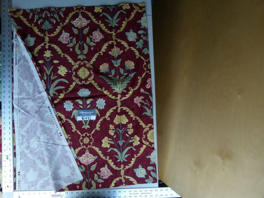 20 Ev11 Scalamandre Showroom Sample 54"x35" Pashmina Cochineal Maroon Red Arabesque Print On Cotton MSRP USD 358/Y