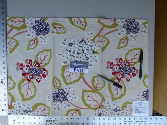 21 Ev11 Scalamandre Showroom Sample 26"x18" Miranda Red Violet Purple Cotton Embroidery Floral