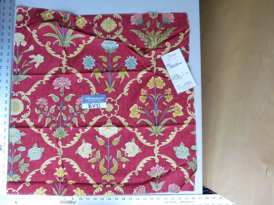 22 Ev11 Scalamandre Showroom Sample Square Pashmina Scarlet Red Arabesque Print On Cotton MSRP USD 358/Y