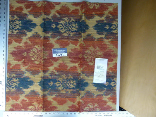 26 Ev11 Scalamandre Showroom Sample 34"x26" Academy Ikat Persian Blue Tan Red Woven #1