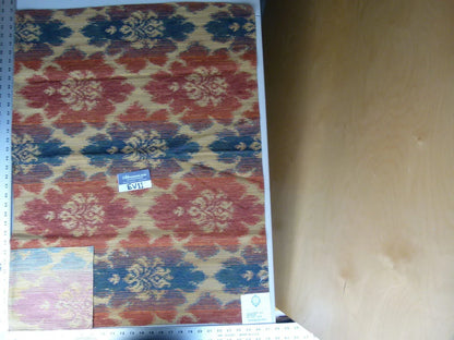 27 Ev11 Scalamandre Showroom Sample 34"x26" Academy Ikat Persian Blue Tan Red Woven #2