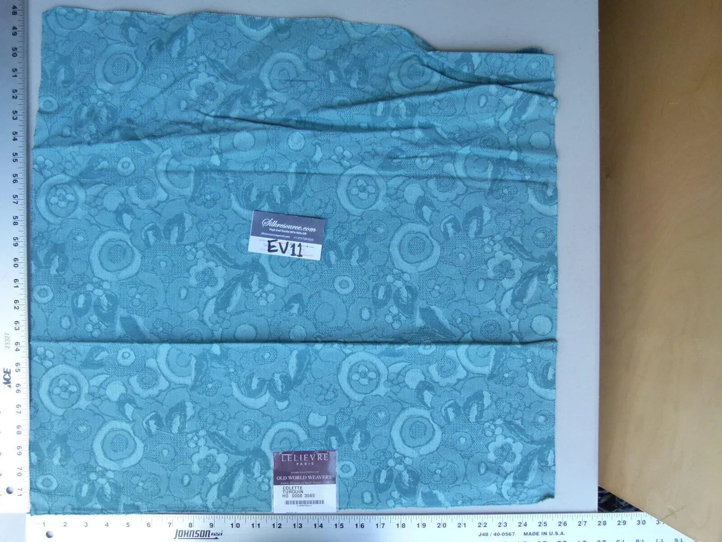 28 Ev11 Scalamandre Showroom Sample Square Colette Turquin Turquoise Blue Jacquard Reversible