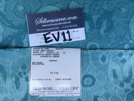 28 Ev11 Scalamandre Showroom Sample Square Colette Turquin Turquoise Blue Jacquard Reversible