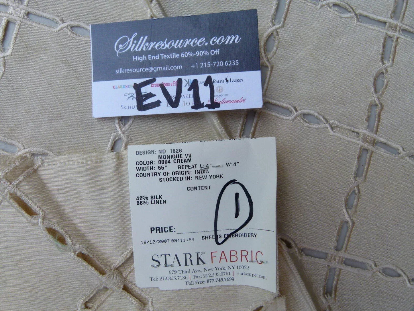 29 Ev11 Scalamandre Showroom Sample 35"x26" Monique Vv Cream Silk Linen Embroidery Diamond Sheer Per Piece