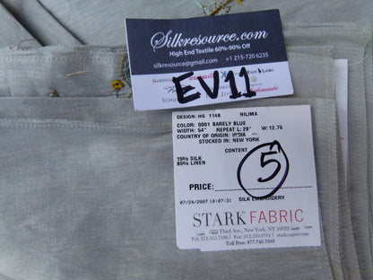 30 Ev11 Scalamandre Showroom Sample 33"x27" Nilima Barely Blue Delicate Floral Vine Embroidery Silk Linen Per Piece