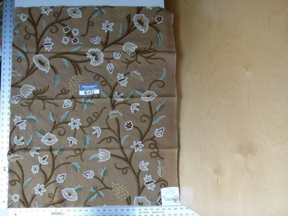 31 Ev11 Scalamandre Showroom Sample 35"x28" Jantar Cocoa Brown Green Floral Crewel Embroidery Cotton Wool #1
