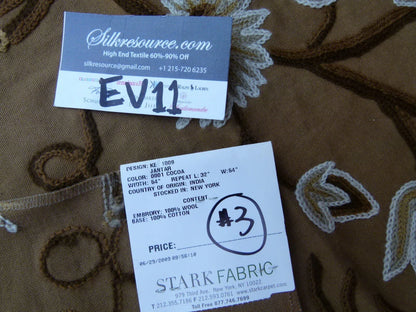 33 Ev11 Scalamandre Showroom Sample 35"x28" Jantar Cocoa Brown Green Floral Crewel Embroidery Cotton Wool #3 (copy)