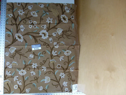 34 Ev11 Scalamandre Showroom Sample 35"x28" Jantar Cocoa Brown Green Floral Crewel Embroidery Cotton Wool #4
