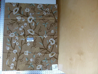 35 Ev11 Scalamandre Showroom Sample 35"x28" Jantar Cocoa Brown Green Floral Crewel Embroidery Cotton Wool #5