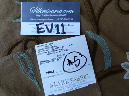 35 Ev11 Scalamandre Showroom Sample 35"x28" Jantar Cocoa Brown Green Floral Crewel Embroidery Cotton Wool #5