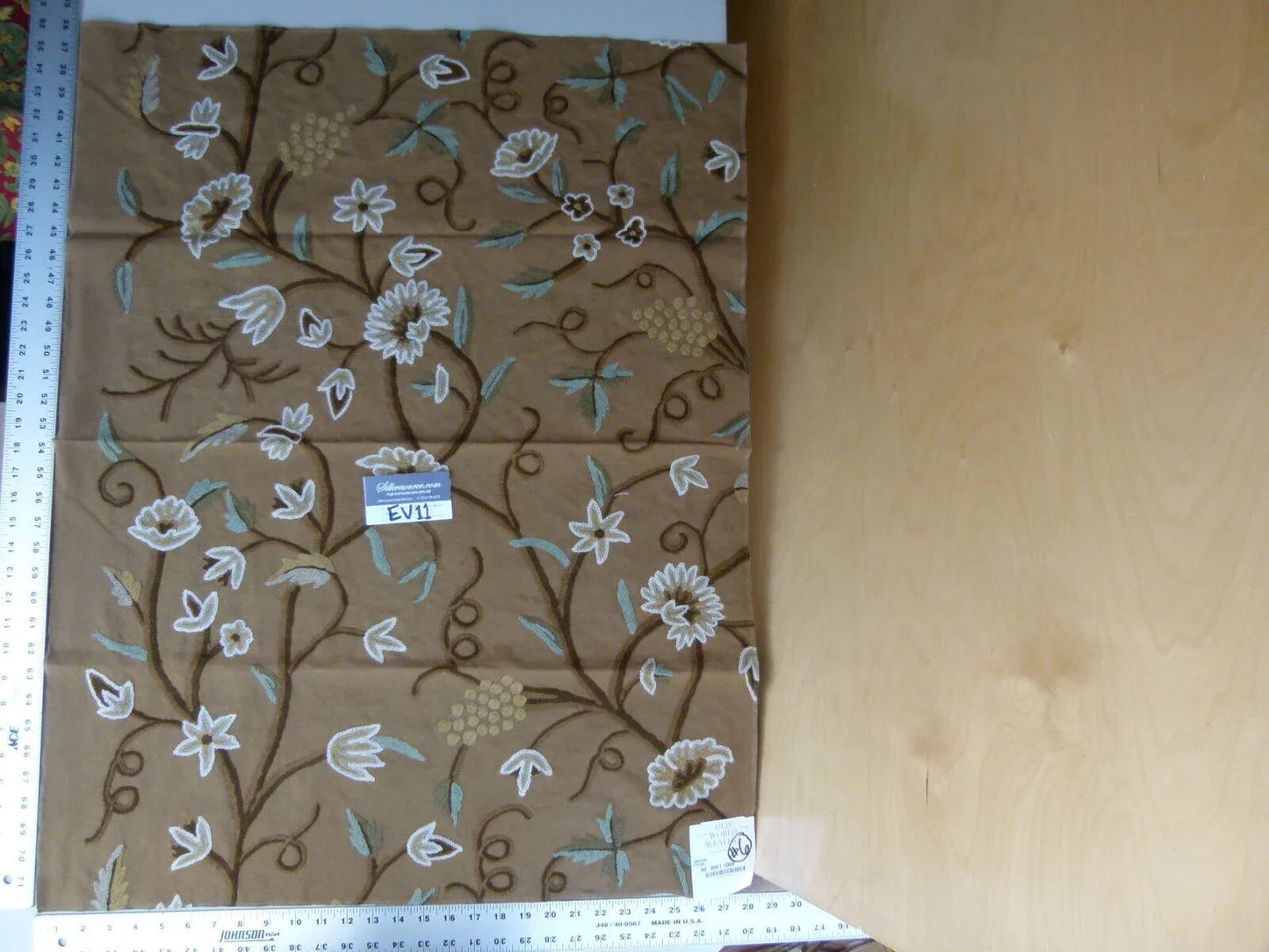 36 Ev11 Scalamandre Showroom Sample 35"x28" Jantar Cocoa Brown Green Floral Crewel Embroidery Cotton Wool #6