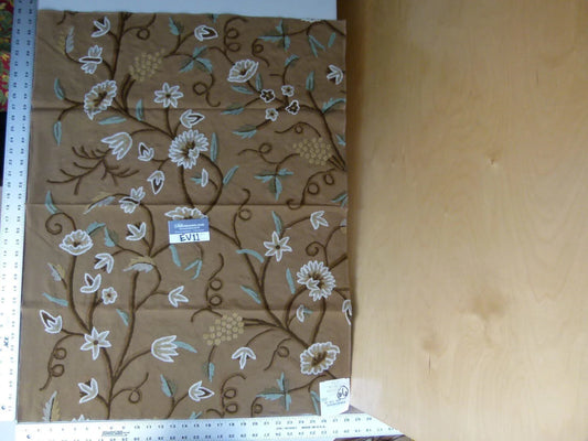 36 Ev11 Scalamandre Showroom Sample 35"x28" Jantar Cocoa Brown Green Floral Crewel Embroidery Cotton Wool #6