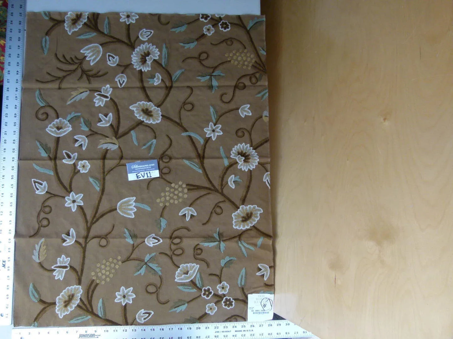 37 Ev11 Scalamandre Showroom Sample 35"x28" Jantar Cocoa Brown Green Floral Crewel Embroidery Cotton Wool #7