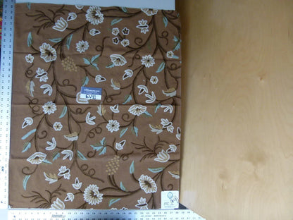 39 Ev11 Scalamandre Showroom Sample 35"x28" Jantar Cocoa Brown Green Floral Crewel Embroidery Cotton Wool #9