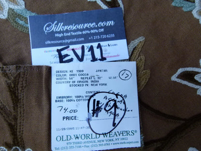 39 Ev11 Scalamandre Showroom Sample 35"x28" Jantar Cocoa Brown Green Floral Crewel Embroidery Cotton Wool #9