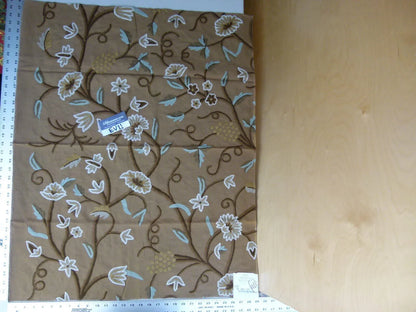 41 Ev11 Scalamandre Showroom Sample 35"x28" Jantar Cocoa Brown Green Floral Crewel Embroidery Cotton Wool #11