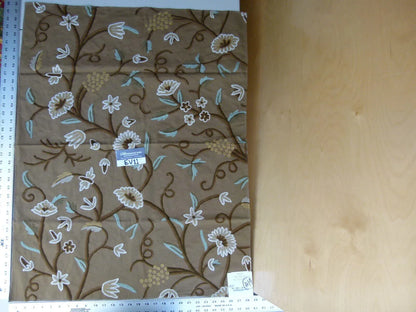 44 Ev11 Scalamandre Showroom Sample 35"x28" Jantar Cocoa Brown Green Floral Crewel Embroidery Cotton Wool #14