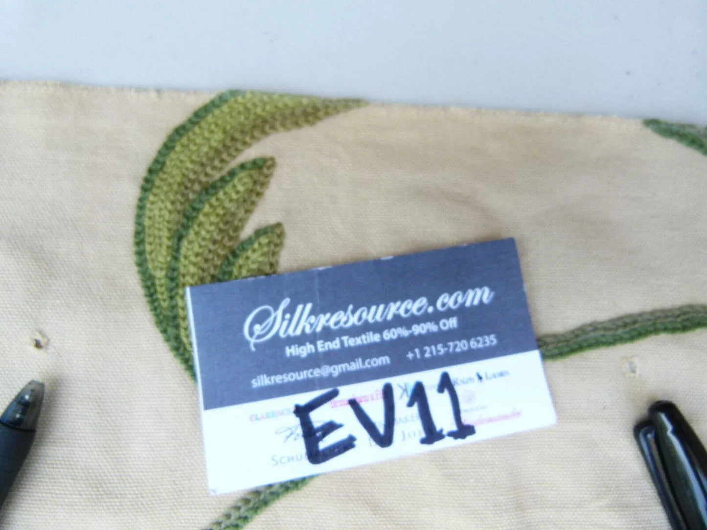 47 Ev11 Scalamandre Showroom Sample Square Pandya Bluejay Taupe Crewel Embroidery Floral Minor Defect