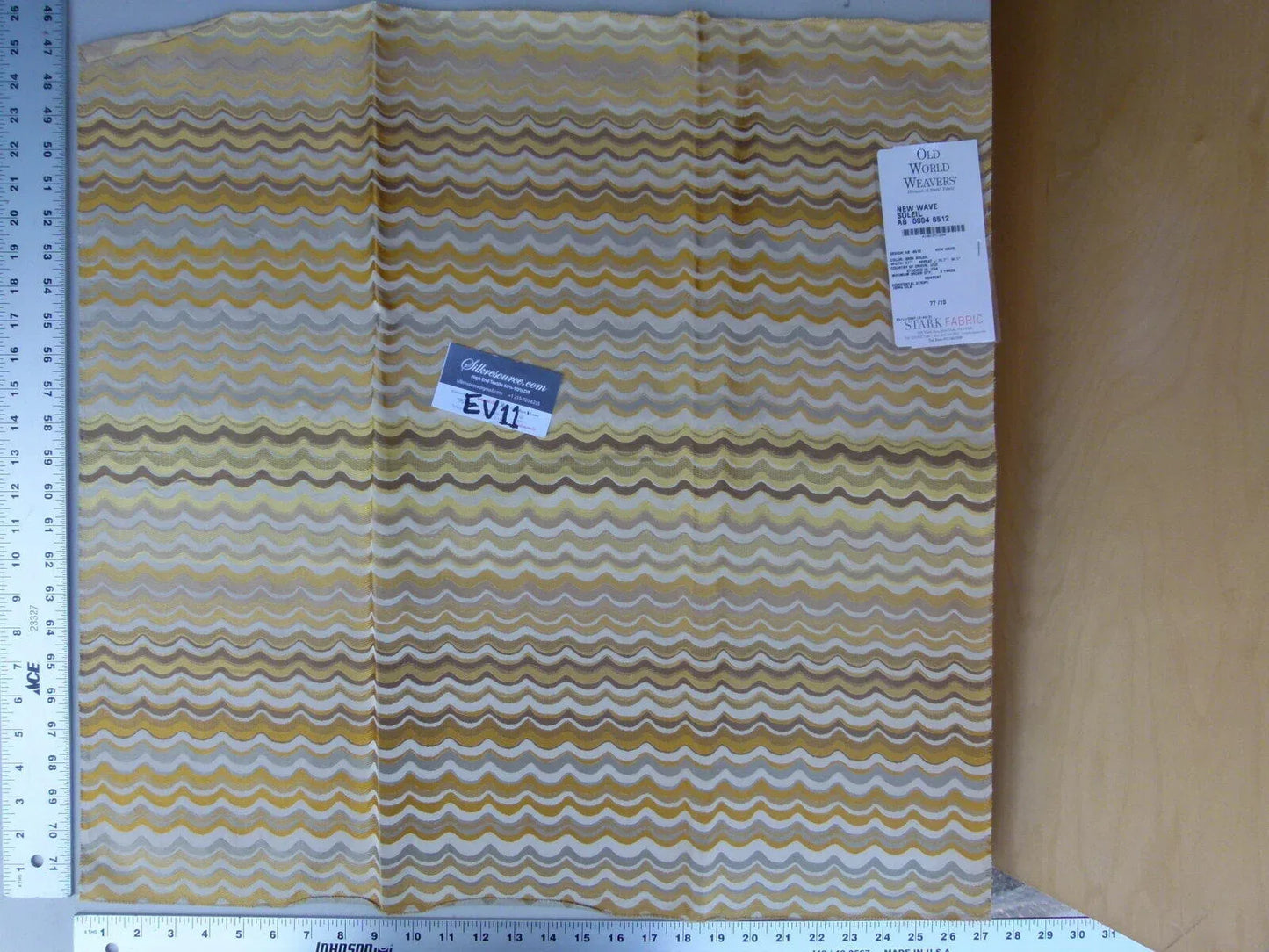 49 Ev11 Scalamandre Showroom Sample Square New Wave Soliel Gold Yellow Tan 100%silk Wavy Stripe Bag#2