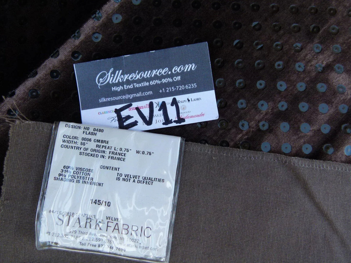 51 Ev11 Scalamandre Showroom Sample Square Flash Ombre Grey Velvet Black Sequins