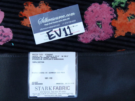 54 Ev11 Scalamandre Showroom Sample Square Rue De Grenelle Coquelicot Black Pink Orange Floral Stripe Cotton Velvet