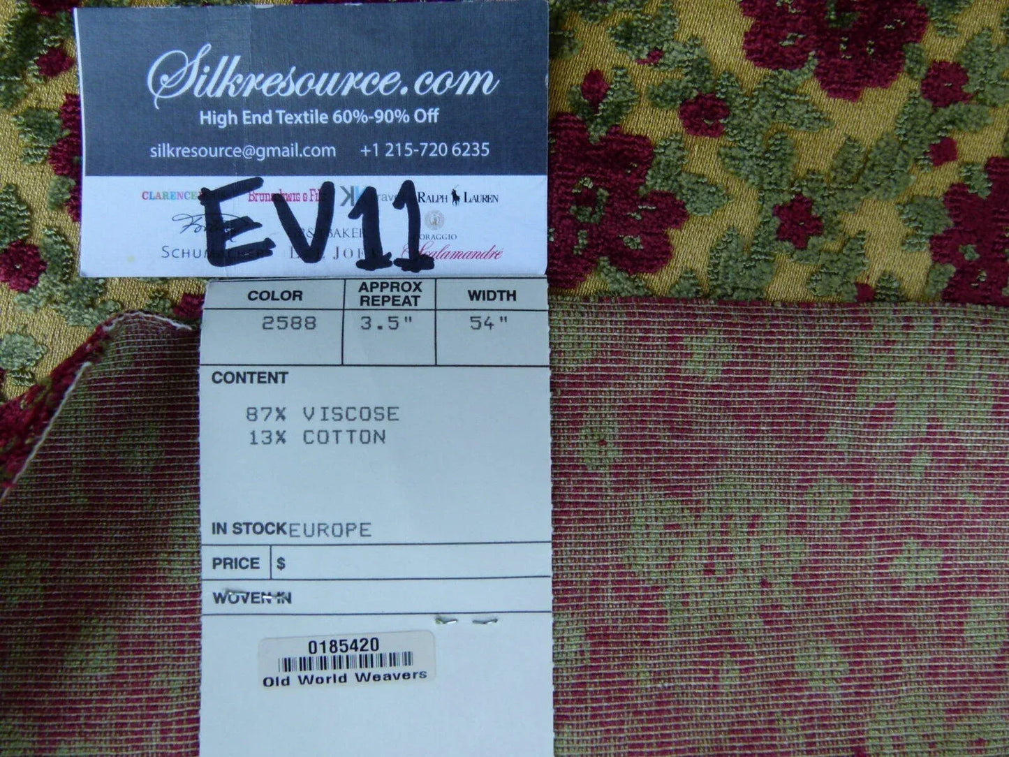 55 Ev11 Scalamandre Showroom Sample Square Lulli Trefle Pourpe Green Burgundy Clover Cut Velvet