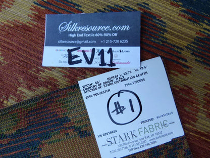 59 Ev11 Scalamandre Showroom Sample Square Academy Ikat Persian Blue Tan Red Woven #1 Bag2