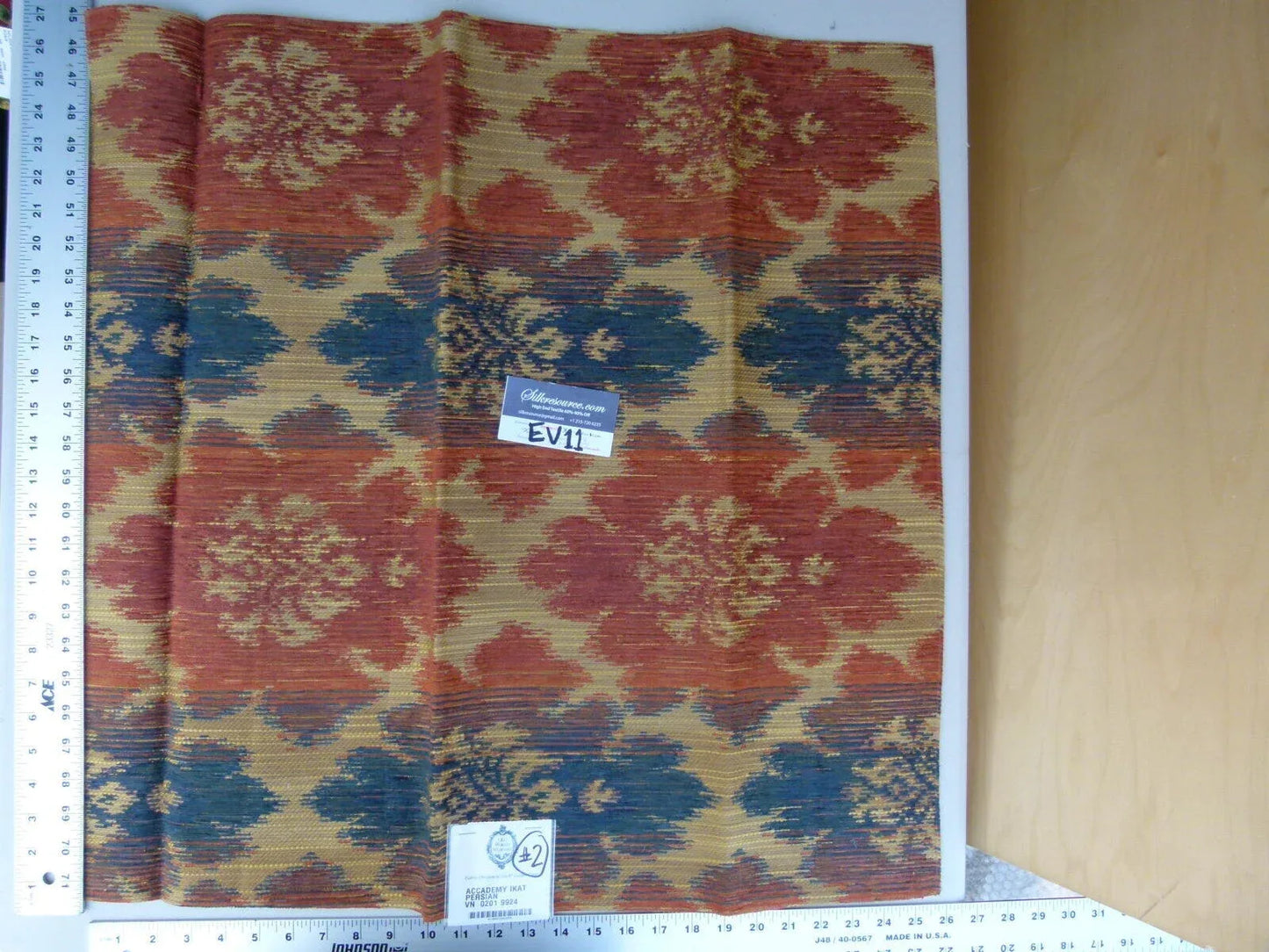 60 Ev11 Scalamandre Showroom Sample Square Academy Ikat Persian Blue Tan Red Woven #2 Bag 2