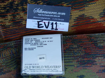 60 Ev11 Scalamandre Showroom Sample Square Academy Ikat Persian Blue Tan Red Woven #2 Bag 2