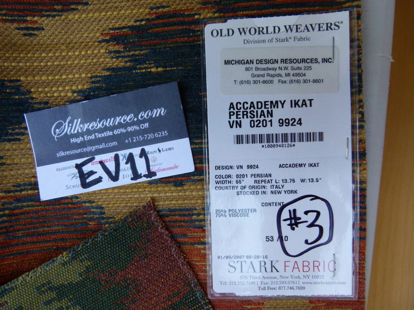 61 Ev11 Scalamandre Showroom Sample Square Academy Ikat Persian Blue Tan Red Woven #3 Bag2