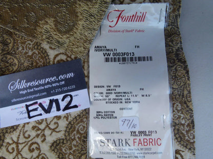 2 Ev12 Scalamandre Showroom Sample Square Amaya Ivory Multi Brown Paisley Woven