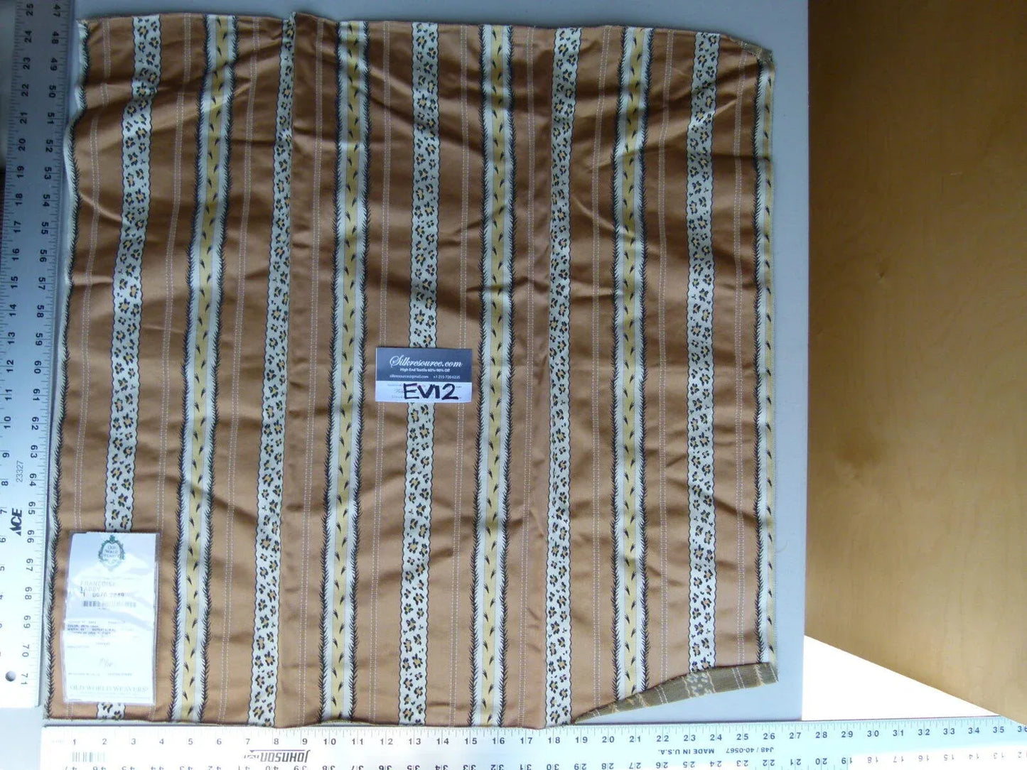 3 Ev12 Scalamandre Showroom Sample Square Francoise Tabby Brown Cotton Animal Print Stripe