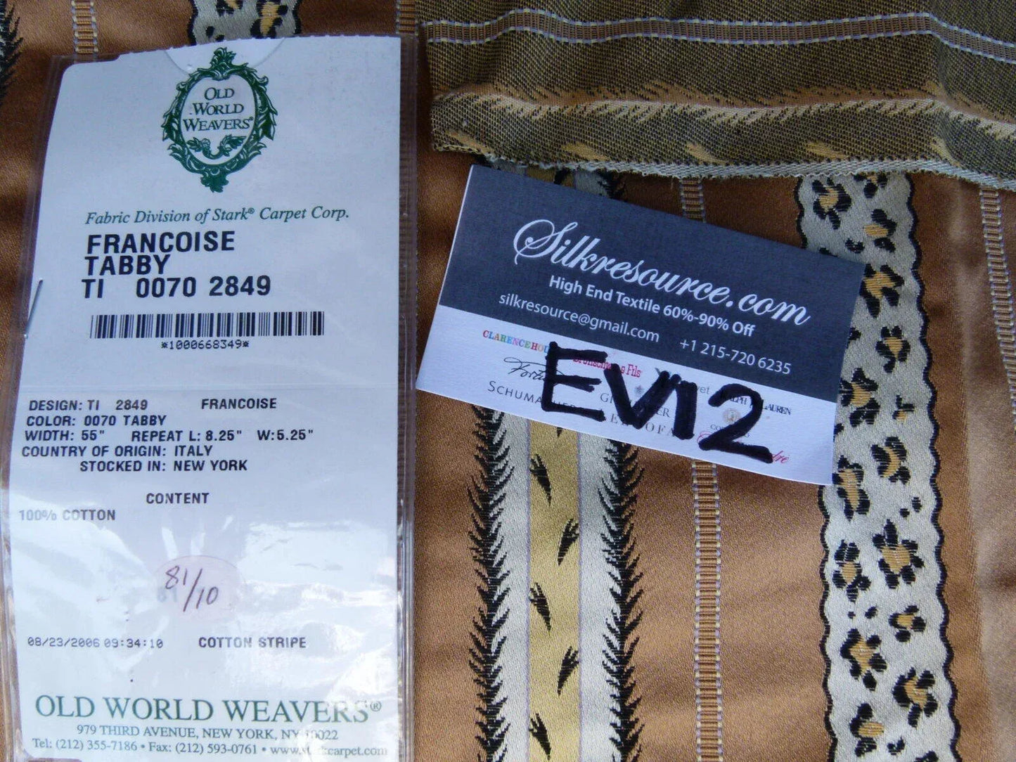 3 Ev12 Scalamandre Showroom Sample Square Francoise Tabby Brown Cotton Animal Print Stripe