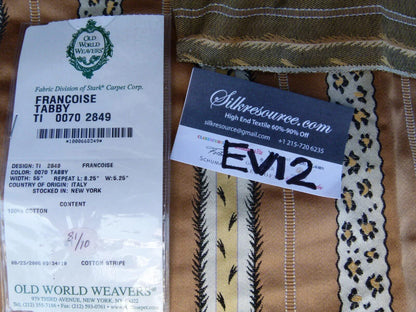 3 Ev12 Scalamandre Showroom Sample Square Francoise Tabby Brown Cotton Animal Print Stripe