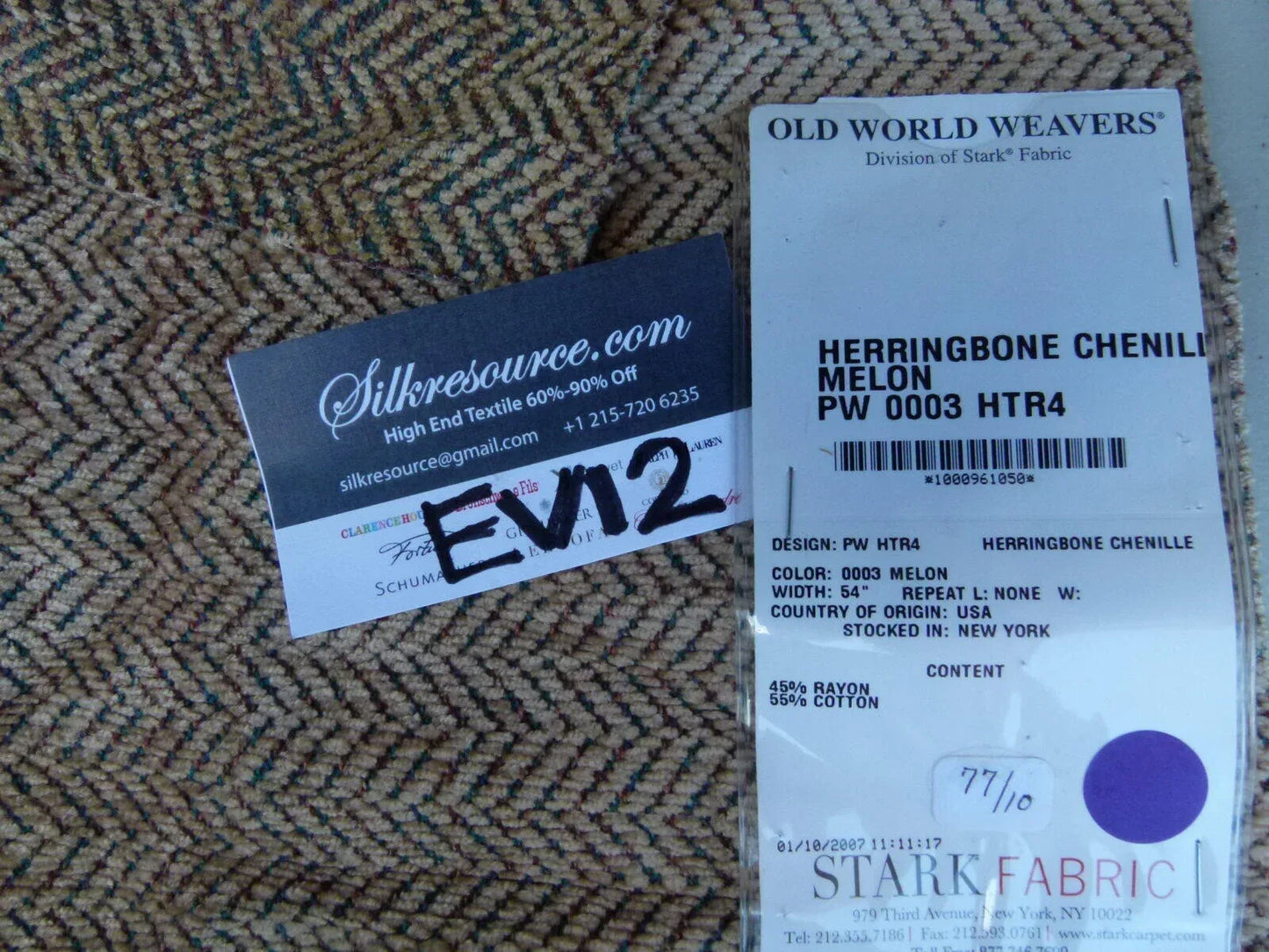 4 Ev12 Scalamandre Showroom Sample Square Herringbone Chenille Melon Brown