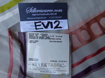 7 Ev12 Scalamandre Showroom Sample Square Jazzy Stripe Rose Cream Grey Silk Linen