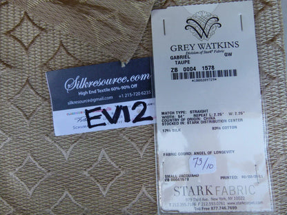 13 Ev12 Scalamandre Showroom Sample Square Gabriel Taupe Tan Cotton Silk Geometric Jacquard Solid