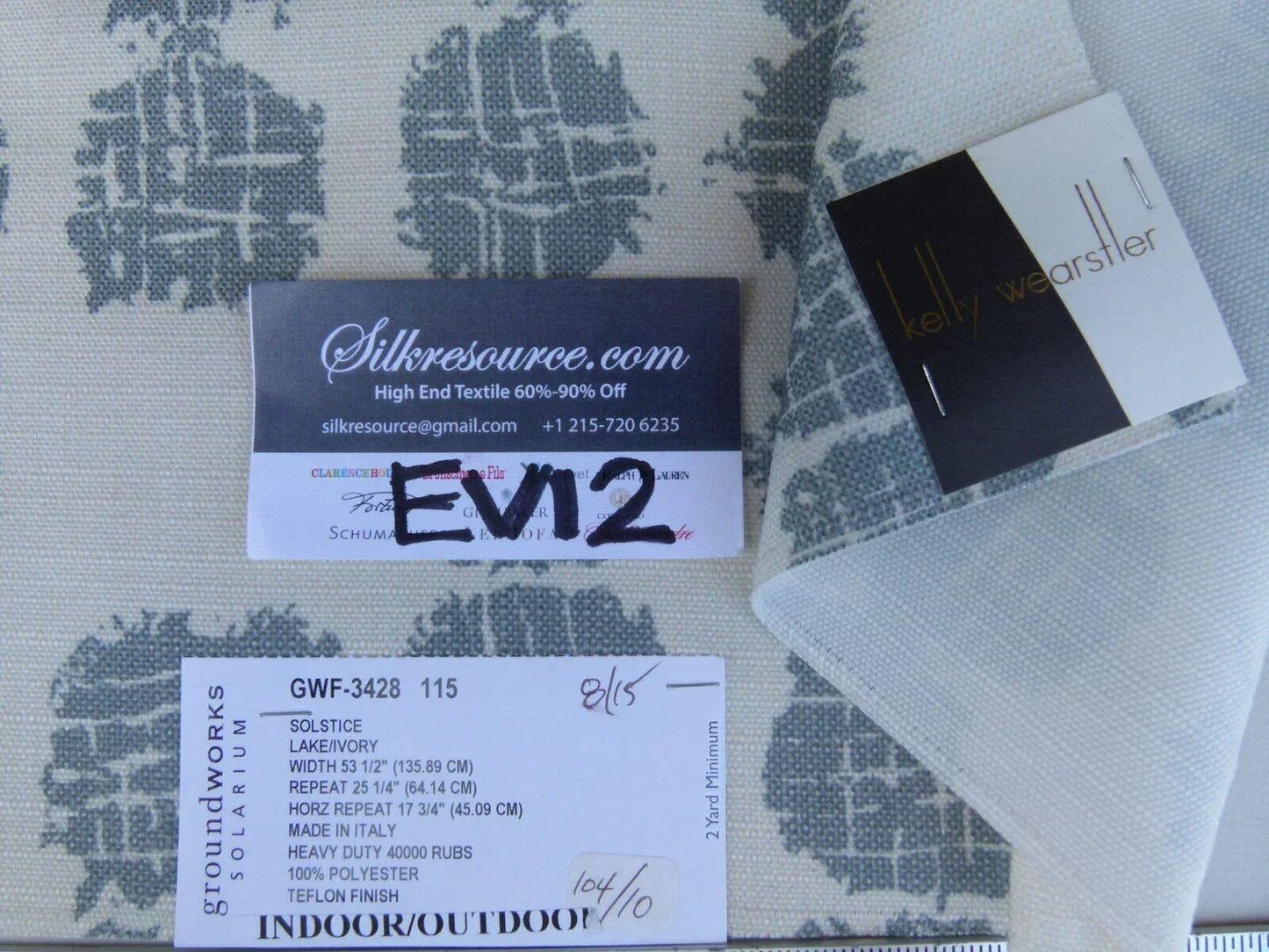 18 Ev12 Scalamandre Showroom Sample Square Solstice Lake Ivory Blue Dot Indoor Outdoor