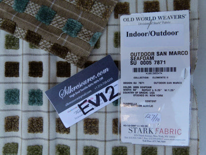 24 Ev12 Scalamandre Showroom Sample Square San Marco Outdoor Textured Seafoam Geometric Square Brown Green Cream