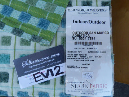 28 Ev12 Scalamandre Showroom Sample Square San Marco Adriatica Outdoor Textured Seafoam Geometric Square Blue Green Cream