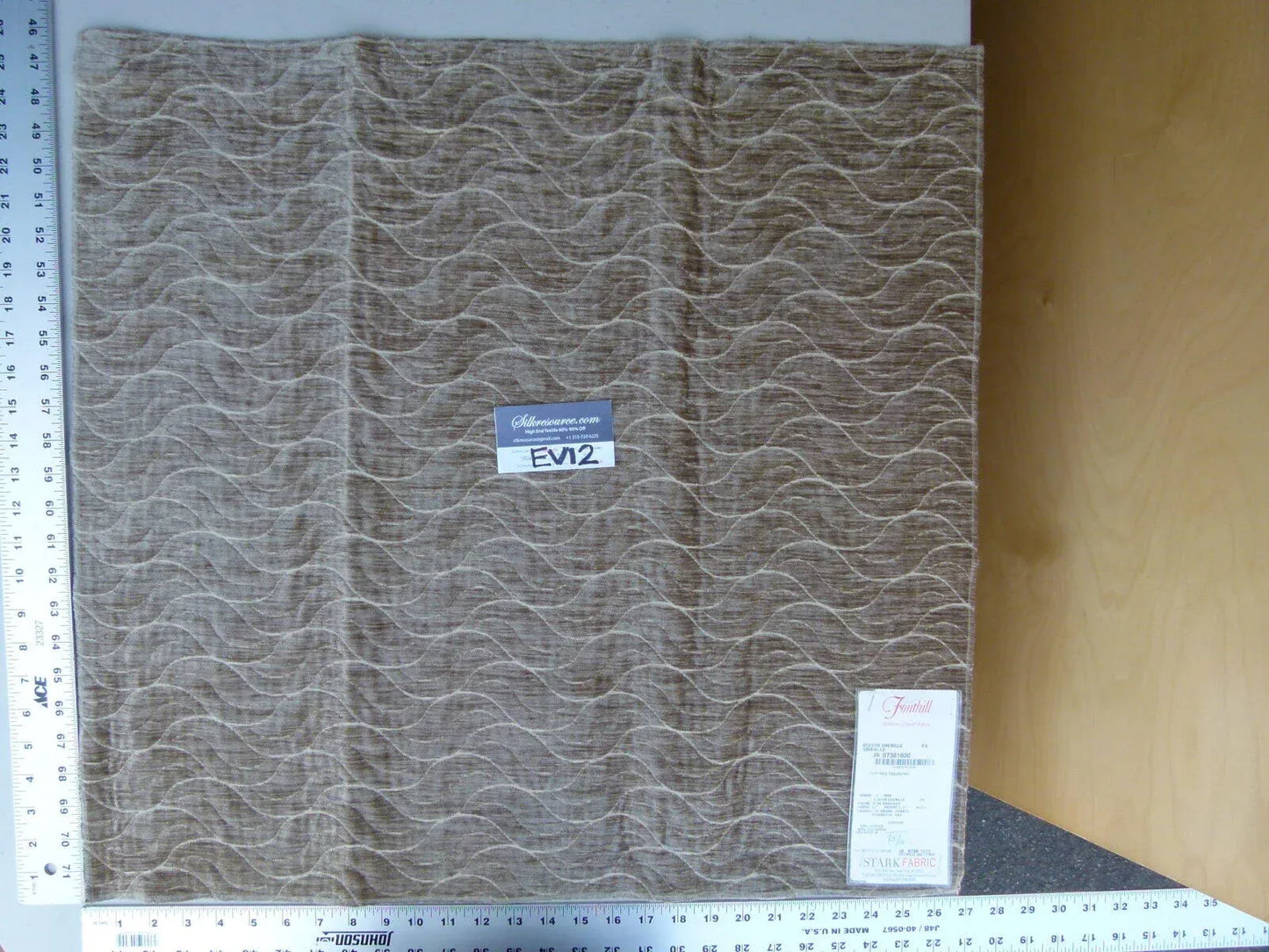 30 Ev12 Scalamandre Showroom Sample Square Keeton Chenille Grisaille Brown Tan Wave Reversible
