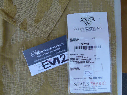31 Ev12 Scalamandre Showroom Sample Square Cordoba Old Gold Chenille Woven Foliage Acanthus MSRP USD 176/Y Grey Watkins