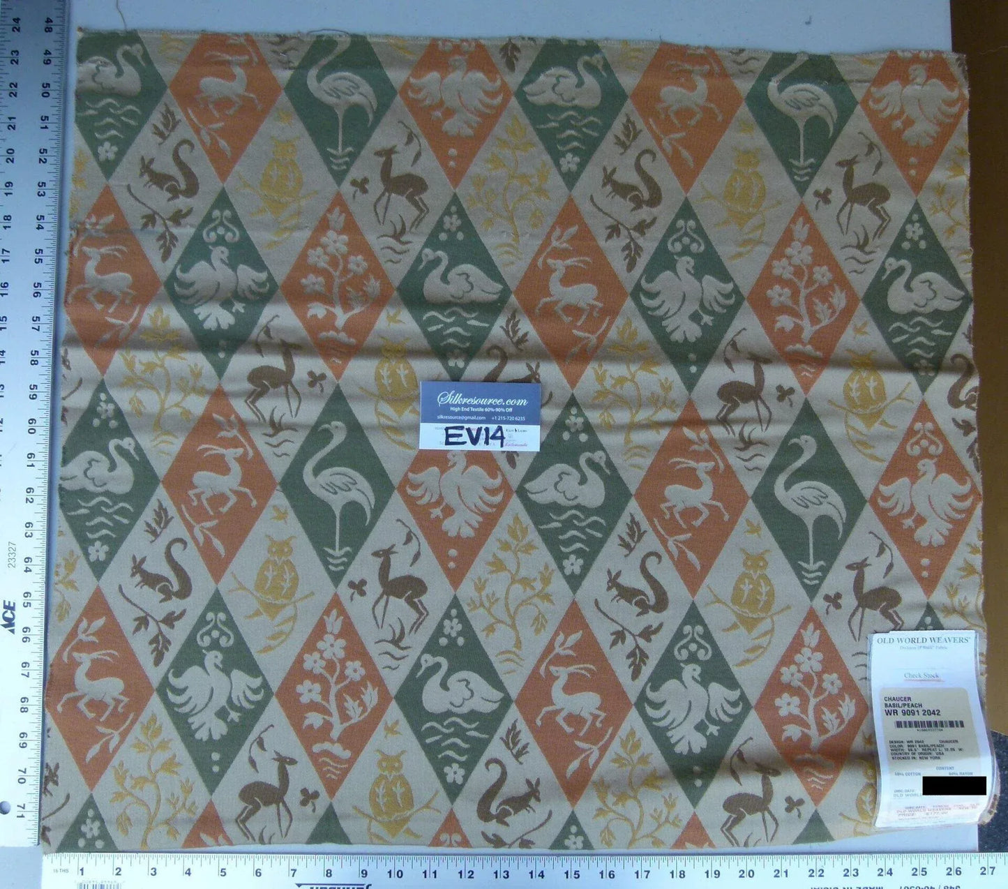 2 Ev14 Scalamandre Sample Square Chaucer Basil Peach