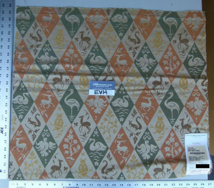 2 Ev14 Scalamandre Sample Square Chaucer Basil Peach