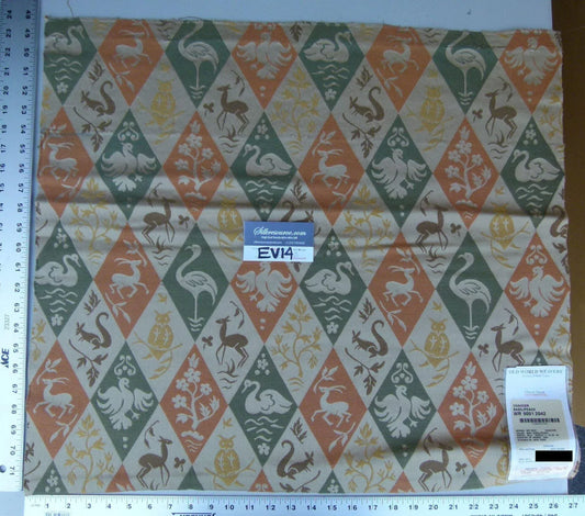 2 Ev14 Scalamandre Sample Square Chaucer Basil Peach