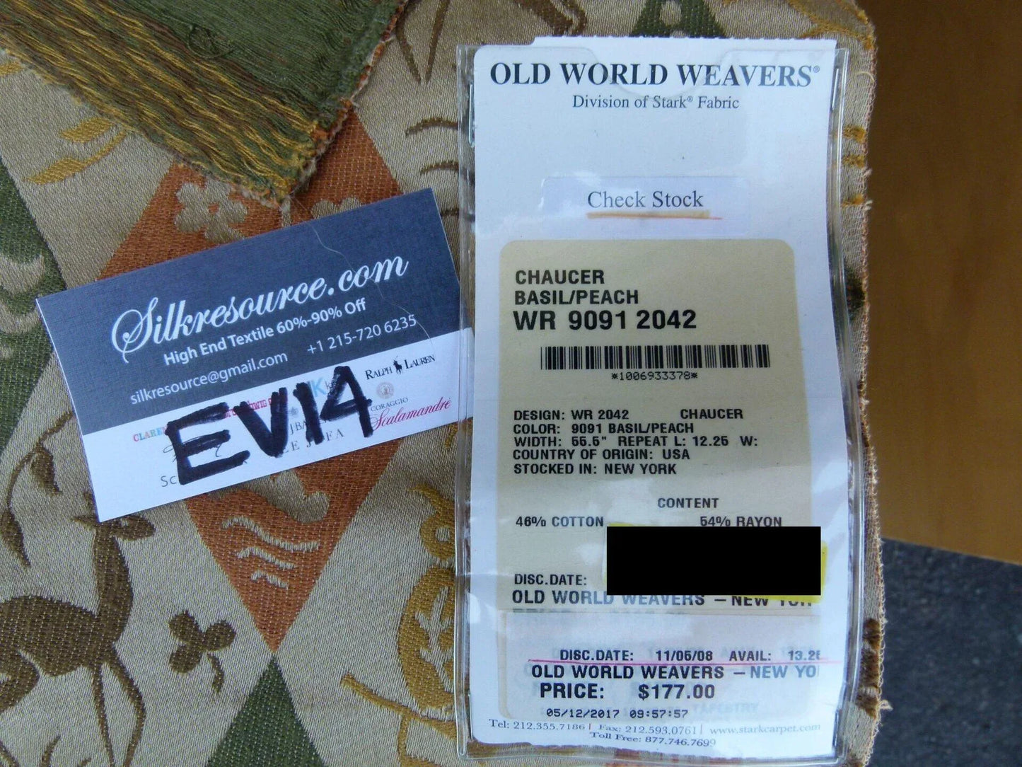 2 Ev14 Scalamandre Sample Square Chaucer Basil Peach