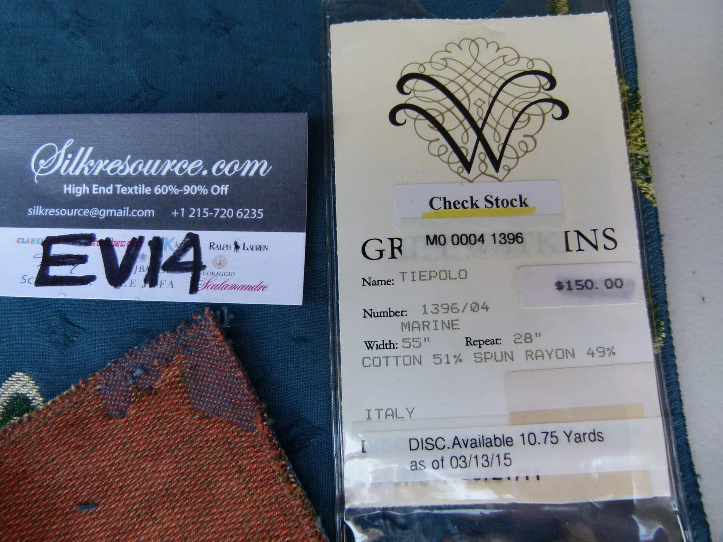 4 Ev14 Scalamandre Sample Square Tiepolo Marine Floral Lampas